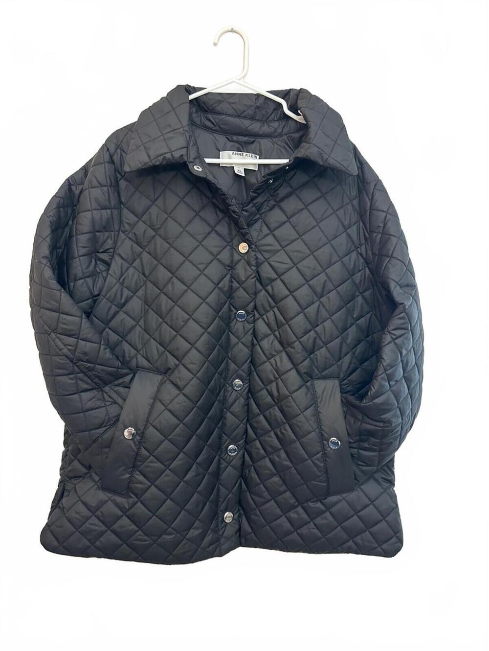 Anne Klein Black Diamond-Quilted Snap Jacket